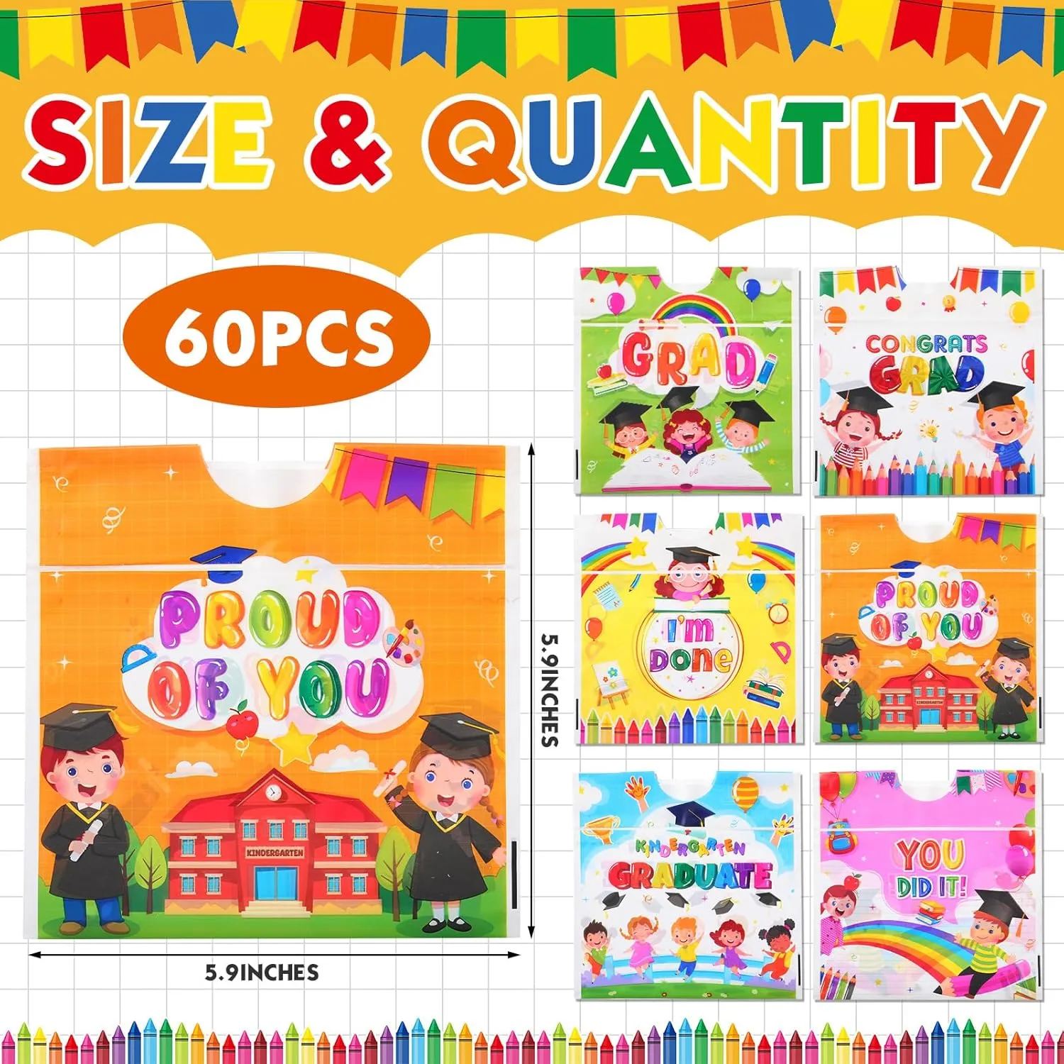 60 Pcs Graduation Gift Bags Bulk Kindergarten Grad Party Favor Bags with Handle Preschool Congratulations Graduation Candy Treat Bags for Graduation Party Supplies, 5.91 x 5.91 Inch