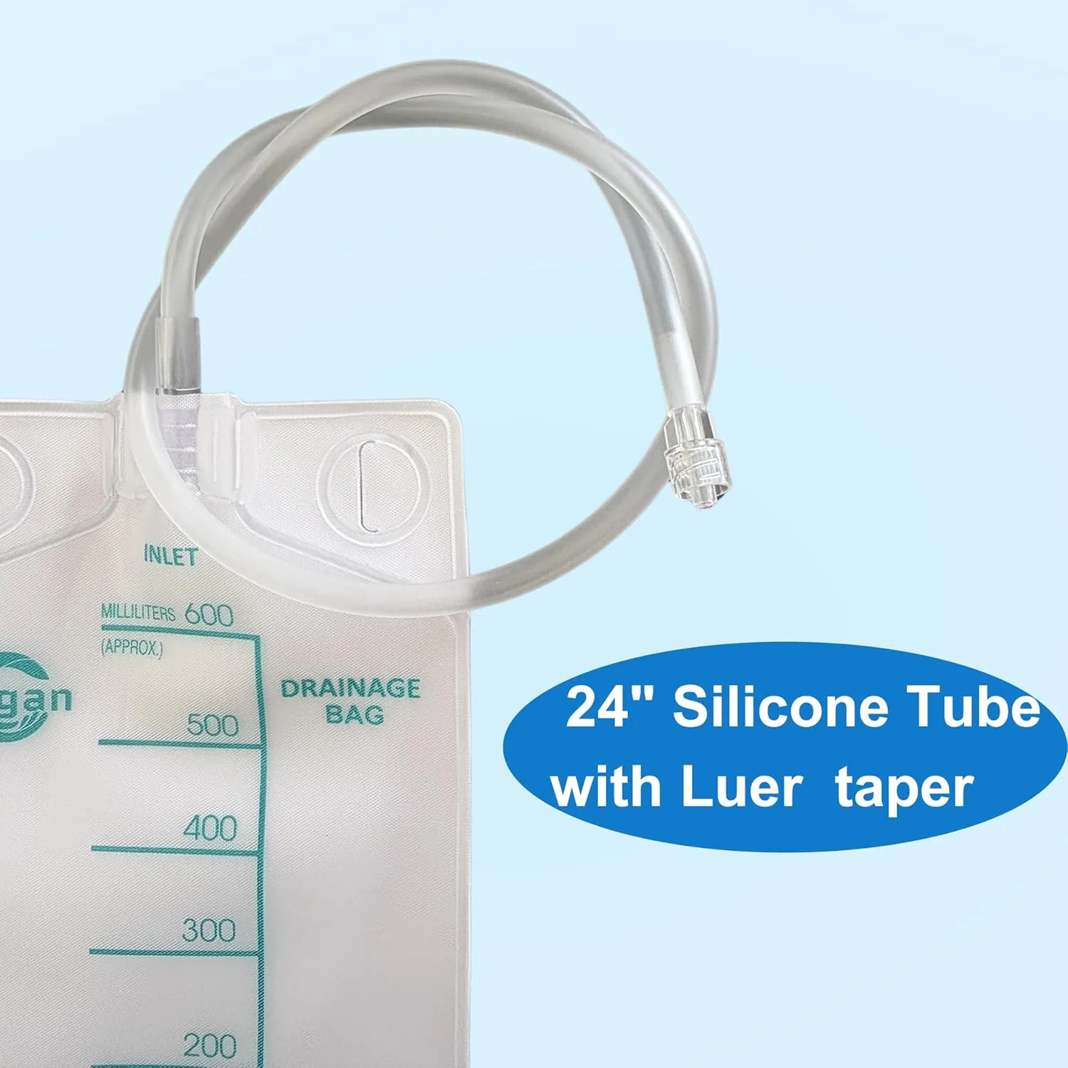 600ml Nephrostomy Bags, Clear Urine Drainage Bag with 24" Silicone Tube, Twist Drain Valve (Pack of 5)