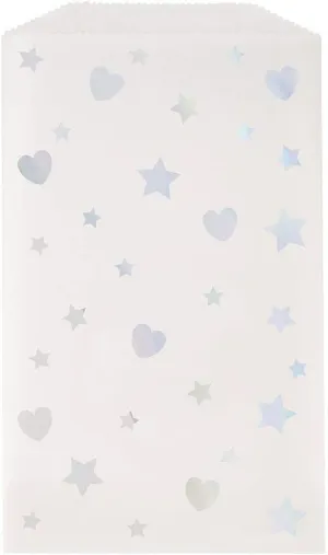 8 Iridescent Hearts & Stars Glassine Treat Bags