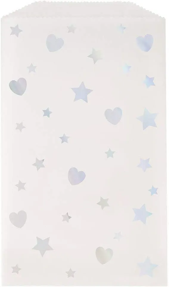 8 Iridescent Hearts & Stars Glassine Treat Bags