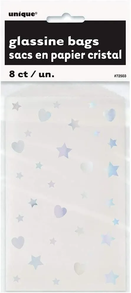 8 Iridescent Hearts & Stars Glassine Treat Bags