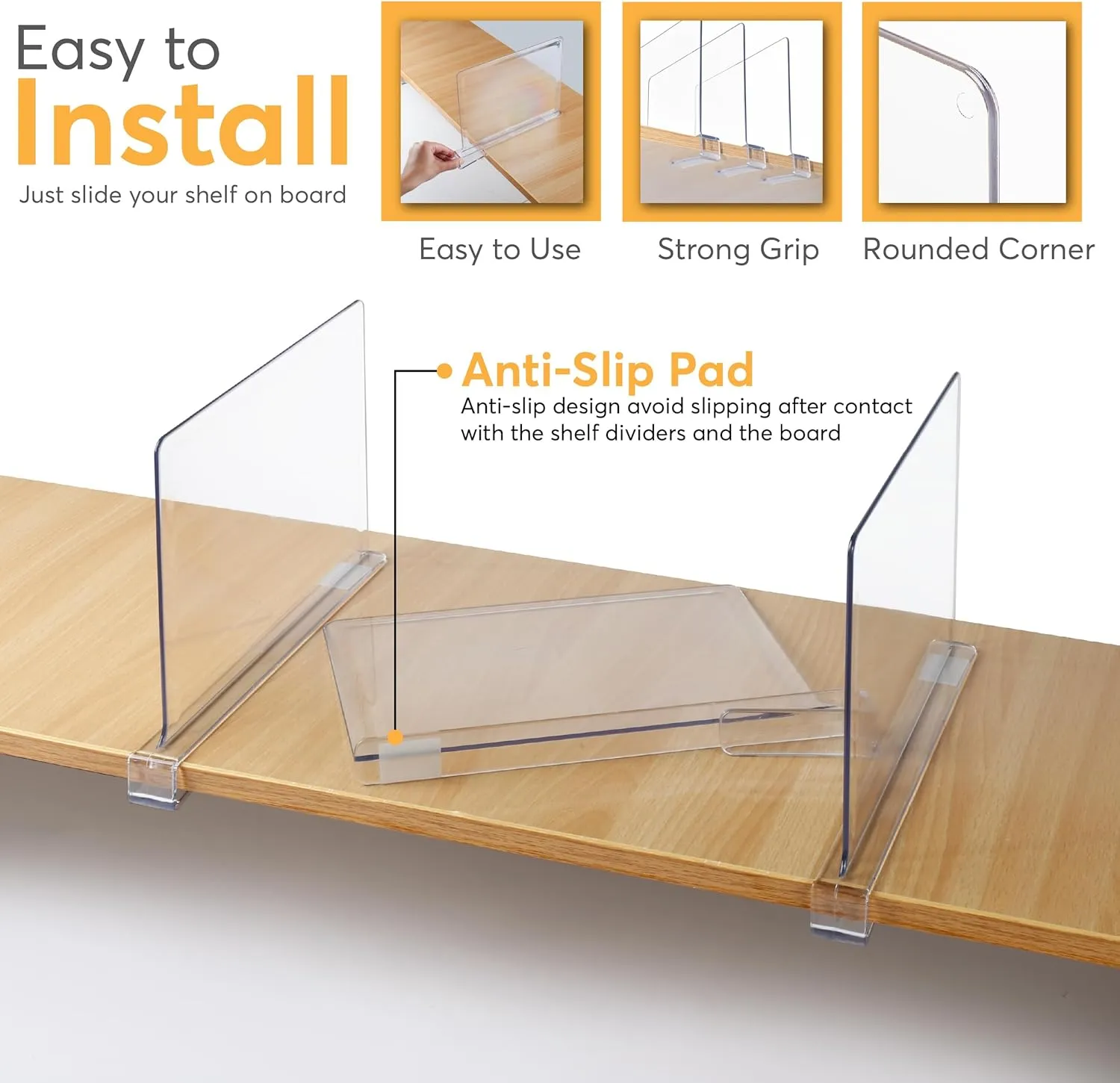 8 Pack Acrylic Shelf Dividers for Closet Organization 11x7.9 Inch – Clear Closet Shelf Separators for Purses, Clothes & Sweater Storage – Vertical Bookshelf Dividers for Bedroom, Office & Kitchen