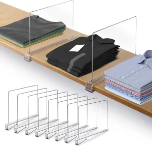 8 Pack Acrylic Shelf Dividers for Closet Organization 11x7.9 Inch – Clear Closet Shelf Separators for Purses, Clothes & Sweater Storage – Vertical Bookshelf Dividers for Bedroom, Office & Kitchen