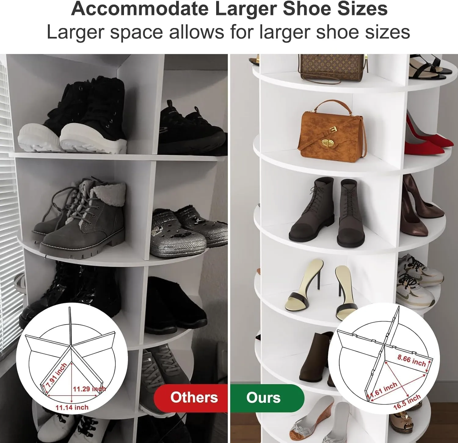 8-Tier Rotating Shoe Rack Tower Spinning Shoe Display Lazy Susan Tower, Shoe and Vertical Handbag 360 Revolving Storage Organizer Rack for Living Room Entryway Doorway