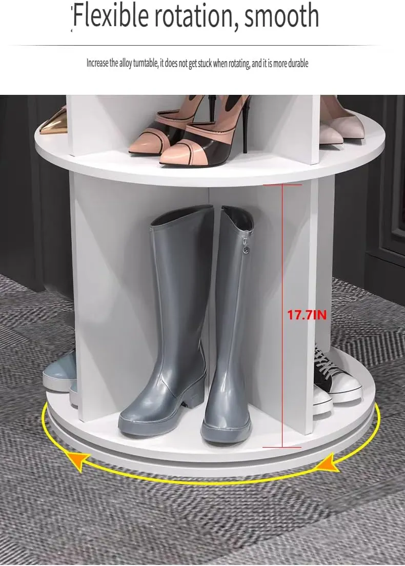 8-Tier Rotating Shoe Rack Tower Spinning Shoe Display Lazy Susan Tower, Shoe and Vertical Handbag 360 Revolving Storage Organizer Rack for Living Room Entryway Doorway