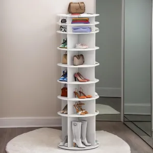 8-Tier Rotating Shoe Rack Tower Spinning Shoe Display Lazy Susan Tower, Shoe and Vertical Handbag 360 Revolving Storage Organizer Rack for Living Room Entryway Doorway