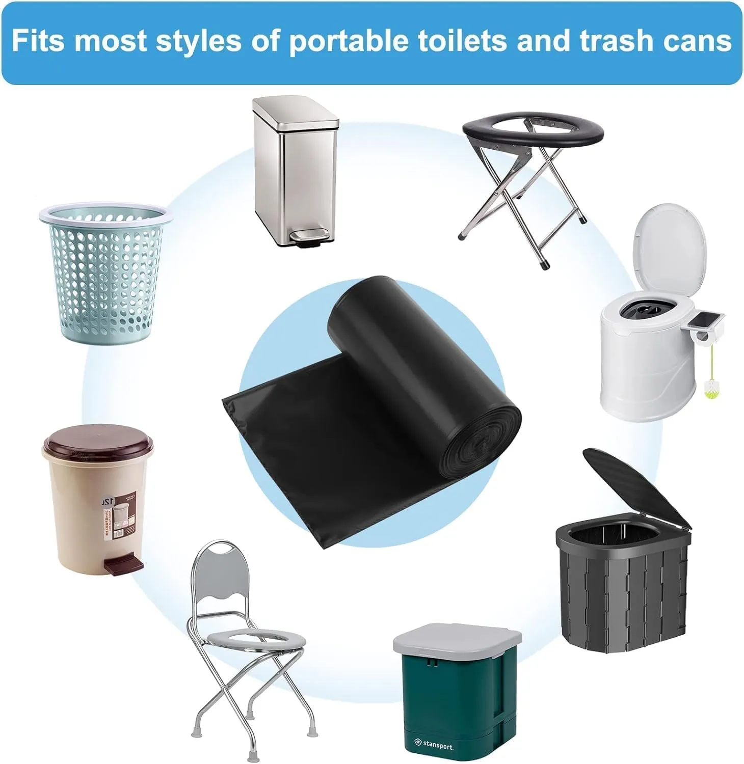 80 Portable Toilet Bags, Camping Toilet Bags, Biodegradable Porta Potty Bags, Thickened Toilet Waste Bags for 5 Gallon Bucket Toilet, Compostable Bags