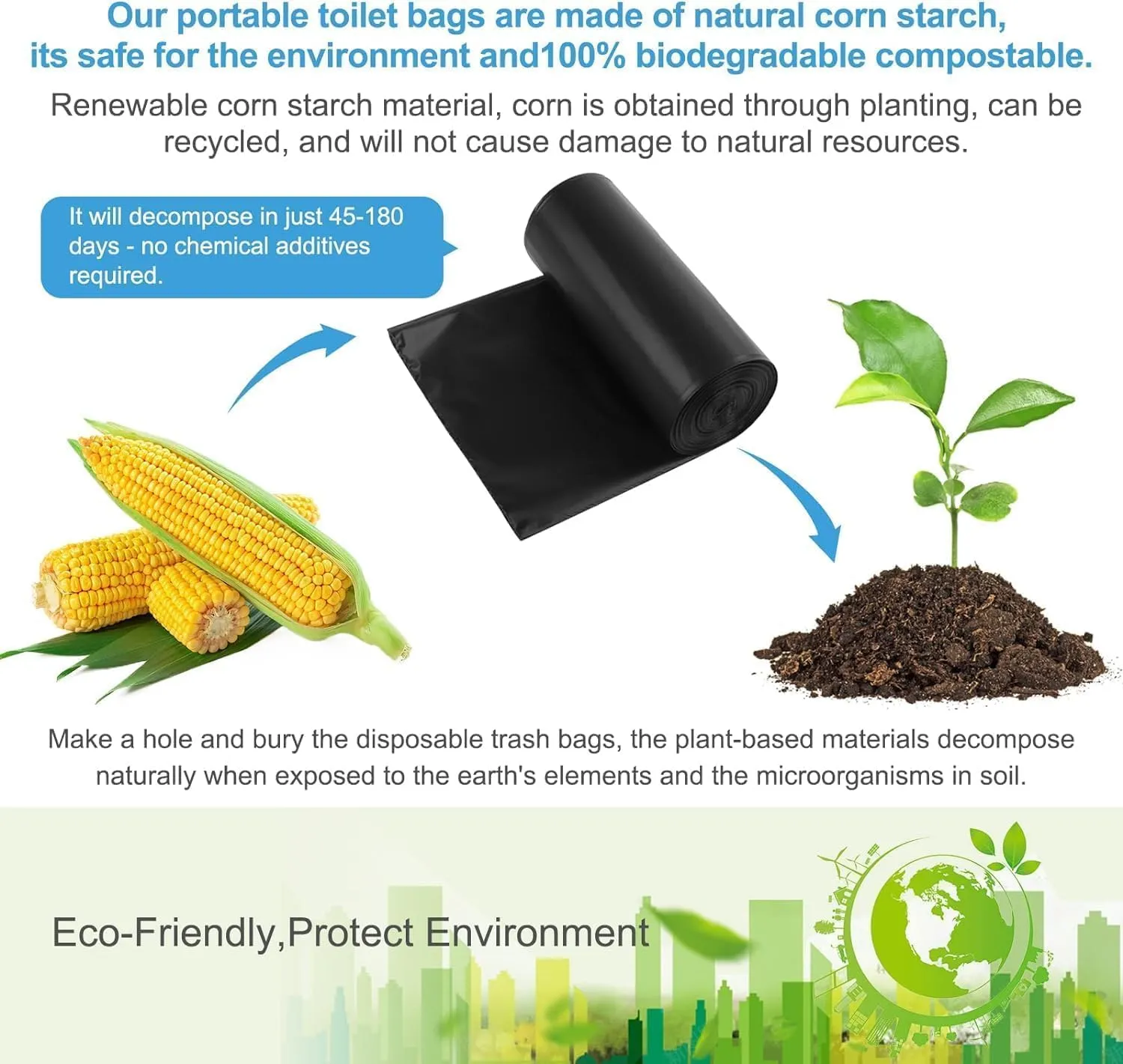 80 Portable Toilet Bags, Camping Toilet Bags, Biodegradable Porta Potty Bags, Thickened Toilet Waste Bags for 5 Gallon Bucket Toilet, Compostable Bags