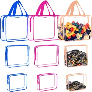 9 Packs Toy Storage Bags with Zipper,Lego Storage,Reusable Clear PVC Organizing Bags with Portable Handle,Travel Waterproof Organizer Bags for Building Blocks, Puzzle,Toys and Books(Colorful)