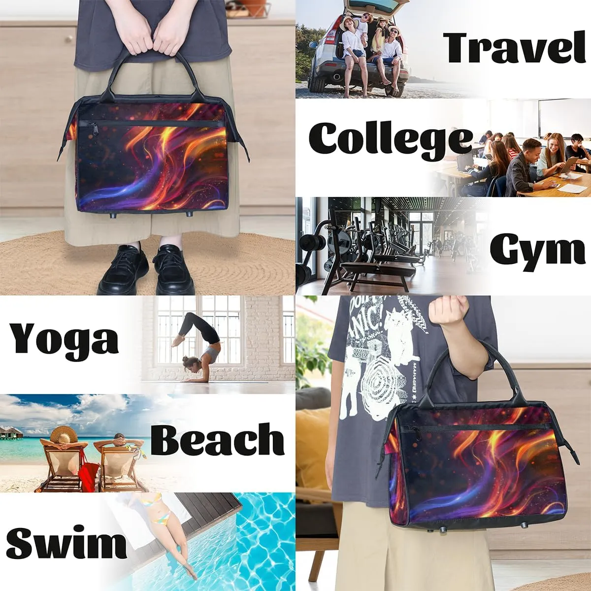 Abstract Art Color Weekender Overnight Bag for Women Waterproof Carry On Travel Duffle Bags with Pocket Lightweight Sports Gym Tote Bag Large Luggage Workout Personal Item Hospital Bags