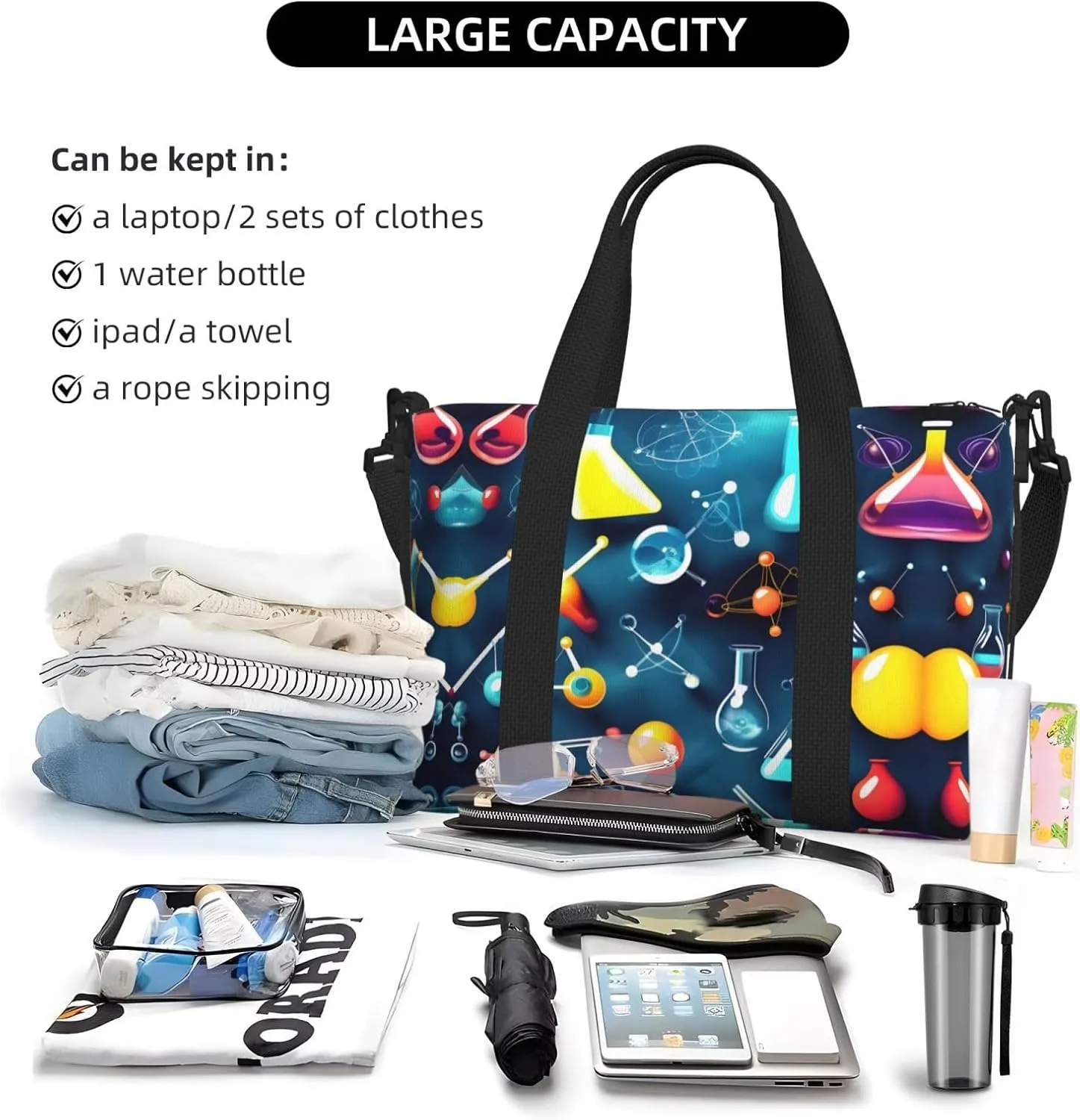 Abstract Science Chemistry Small Duffel Bag Foldable Travel Bag Weekender Bag Overnight Gym Hospital Bags For Women&Men