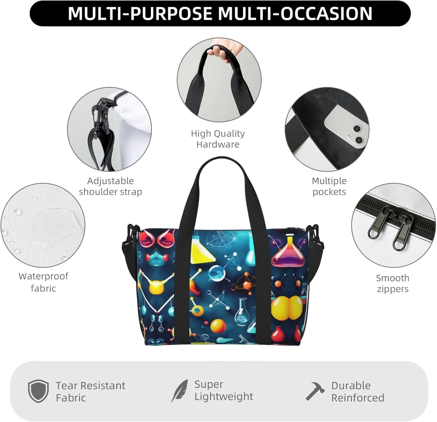 Abstract Science Chemistry Small Duffel Bag Foldable Travel Bag Weekender Bag Overnight Gym Hospital Bags For Women&Men