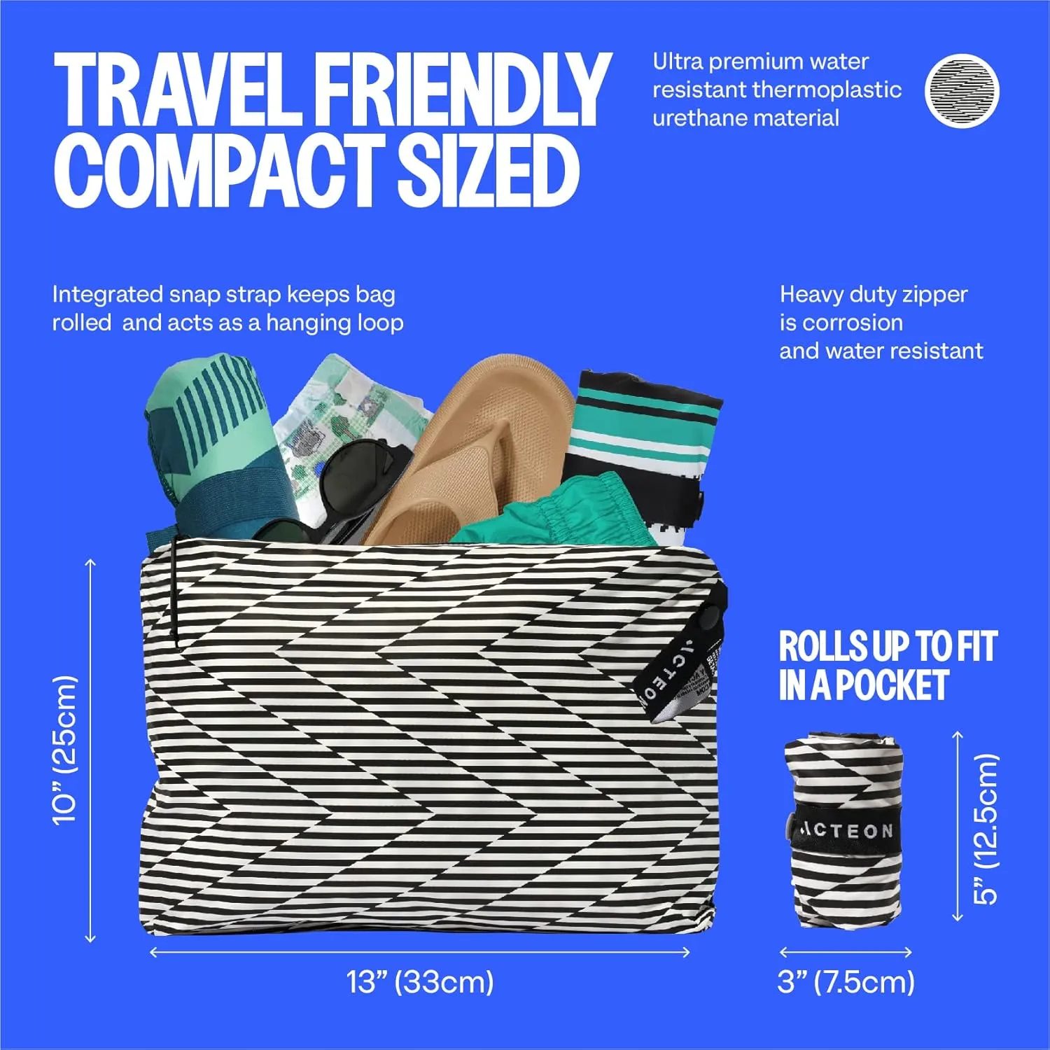 Acteon Wet Dry Bag, Large Travel Water-Resistant Swimsuit & Clothes Organizer, Foldable Pocket Sized Pool, Beach & Gym Bags, Fit for Bikini, Swim Workout Shoes & Towels, Toiletries, Dirty Laundry