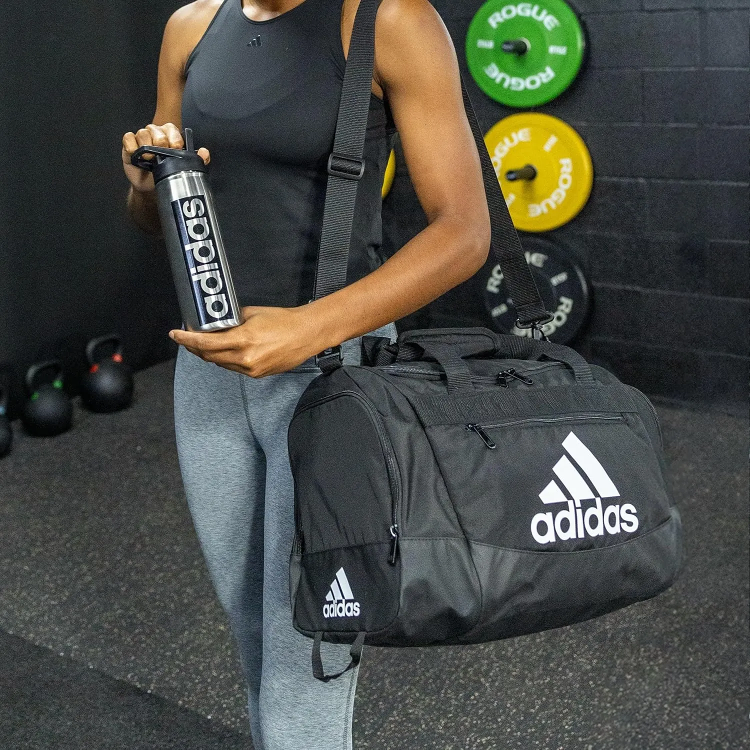 adidas Unisex Defender 4.0 Gym Duffel Bag for Men and Women, Black/White, Small (38L)
