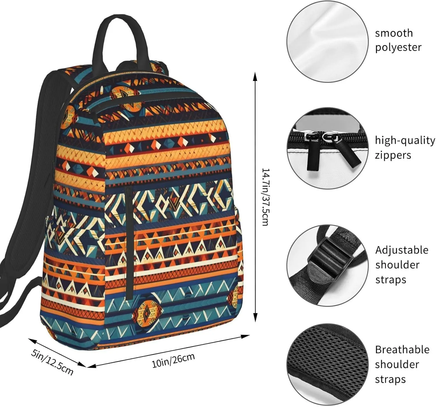 African National Patterns Print Lightweight Backpack, Travel Bookbag College Bag,Laptop Backpack For Men Women