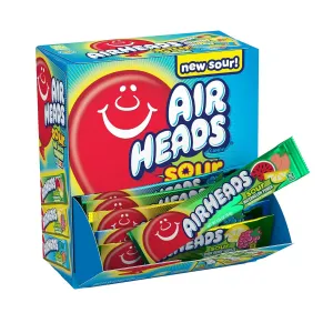Airheads SOUR Bars, Variety Bulk Box, Sour Watermelon Punch, Blue Blast, and Lemon Berry Squeeze flavored candy, 60 Individually Wrapped Full Size Bars