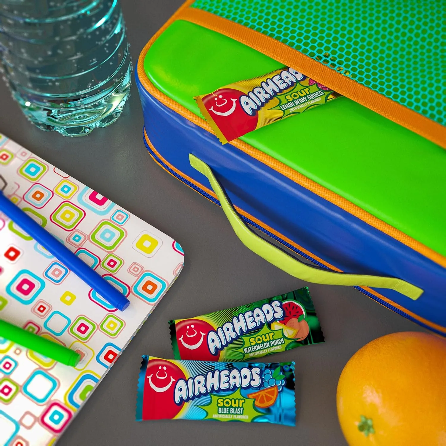 Airheads SOUR Bars, Variety Bulk Box, Sour Watermelon Punch, Blue Blast, and Lemon Berry Squeeze flavored candy, 60 Individually Wrapped Full Size Bars