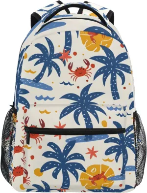 ALAZA Colorful Summer Palm Trees Crabs Backpacks for Girls Boys Elementary School Bag Kids Bookbag Personalized Travel Daypack 3rd 4th 5th Grade Rucksack 16in