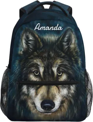 ALAZA Custom Wolf Backpacks for Boys Personalized Your Name Text Bookbag Kids Backpack for 3th 4th 5th Grade School Book Bags Travel Laptop Daypack