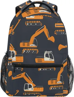 ALAZA Excavating Machinery Black Backpacks for Girls Boys Elementary School Bag Kids Bookbag Personalized Travel Daypack Students Rucksack with Multiple Pockets 17in