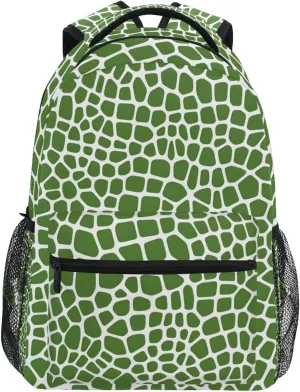 ALAZA Lizard Skin Green Pattern Backpacks for Girls Back Pack Bookbag Boys Kids School Bag 3rd 4th 5th Personalized Laptop Travel Daypacks 16in with Name Tag