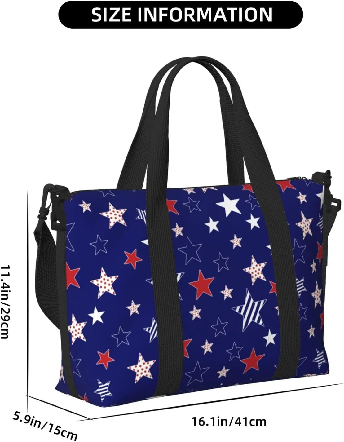 American Flag Travel Duffel Bags for Women Men, Sports Training Gym Bag Dance Bag with Adjustable Shoulder Strap Colorful Stars Weekender Overnight Bag