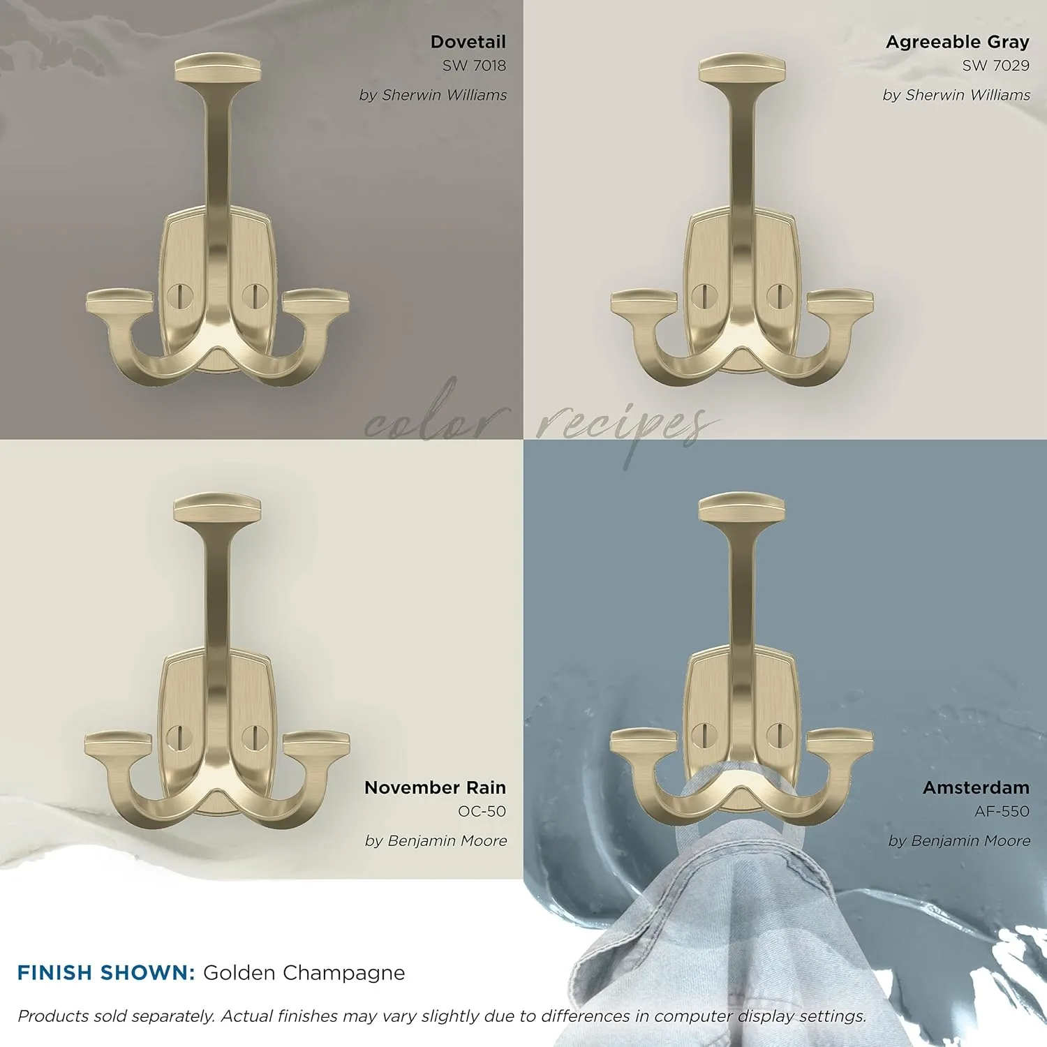 Amerock H37004BBZ | Vicinity Triple Prong Decorative Wall Hook | Golden Champagne Hook for Coats, Hats, Backpacks, Bags | Hooks for Bathroom, Bedroom, Closet, Entryway, Laundry Room, Office