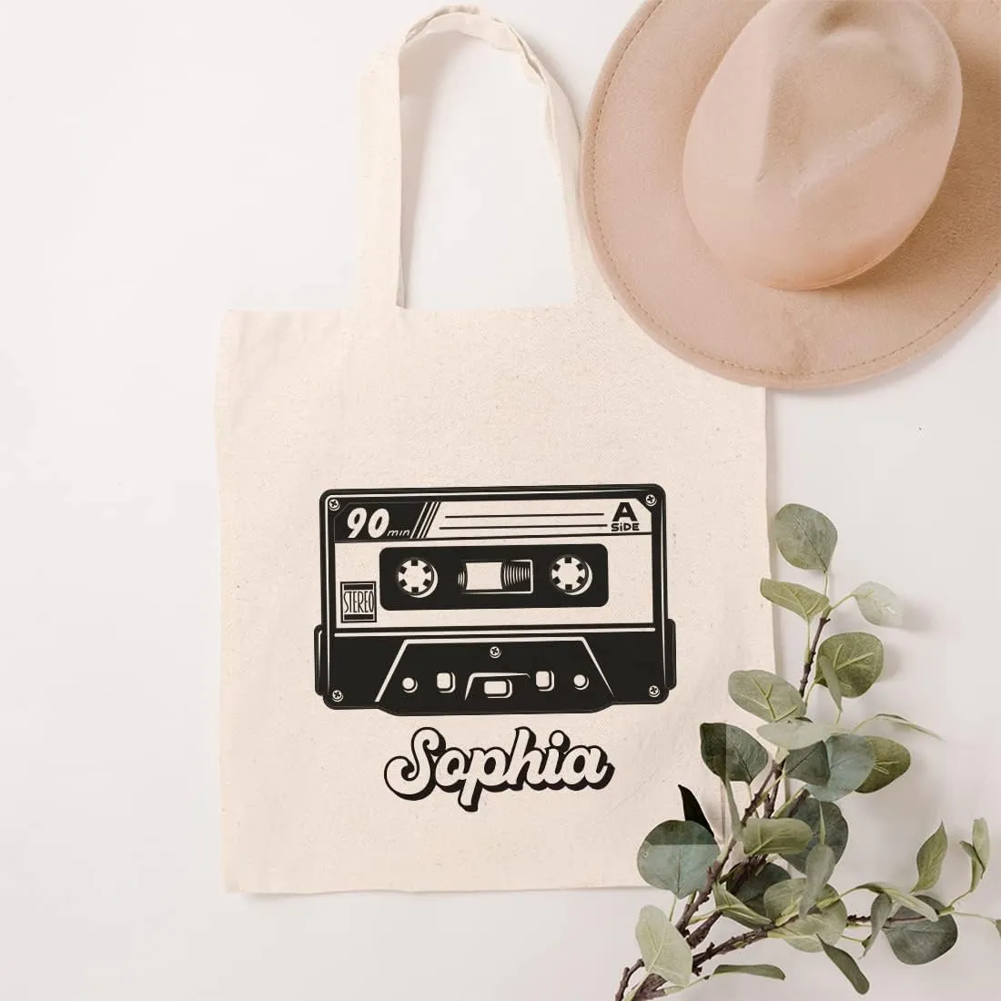 Andaz Press Personalized Canvas Tote Bag for Women & Men, Mixtape Custom Reusable Tote for Adults, Music Lovers, Birthday Gift, Beach & Shopping Bag, 1-Pack