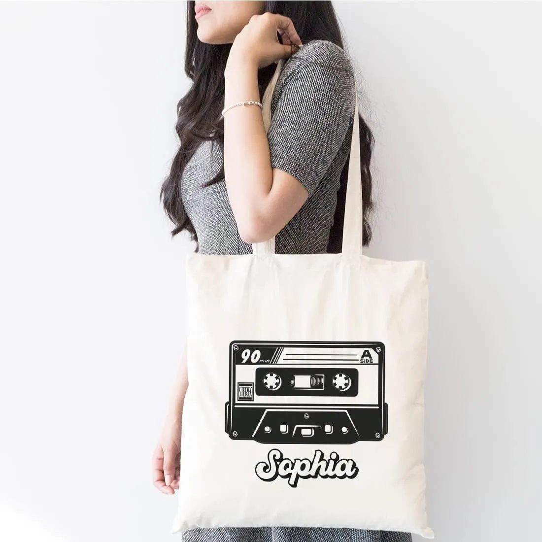 Andaz Press Personalized Canvas Tote Bag for Women & Men, Mixtape Custom Reusable Tote for Adults, Music Lovers, Birthday Gift, Beach & Shopping Bag, 1-Pack