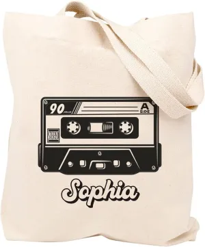 Andaz Press Personalized Canvas Tote Bag for Women & Men, Mixtape Custom Reusable Tote for Adults, Music Lovers, Birthday Gift, Beach & Shopping Bag, 1-Pack