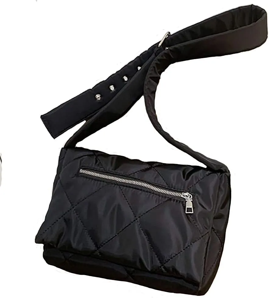 Andy's Orchids Cotton Padded Designer Shoulder Bags, Puffy Woven Handbags, Underarm Bags, Quilted Tote Bag, Women Winter Warm Lightweight Crossbody Bags (Black)