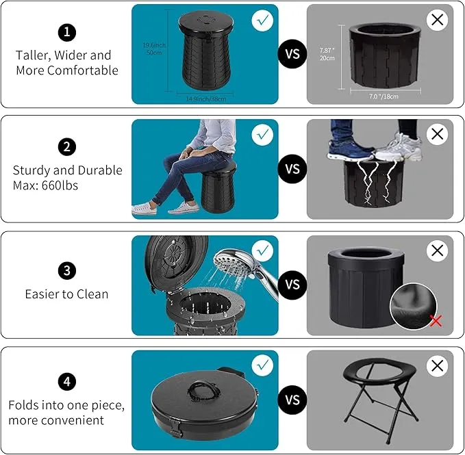 Angol Shiold Portable Toilet Folding Camping Toilet, Portable Potty for Adults, Telescoping Portable Seat for Camping with Load Capacity 660 lbs, Porta Potty for Car Camping, Hiking and Traffic Jam