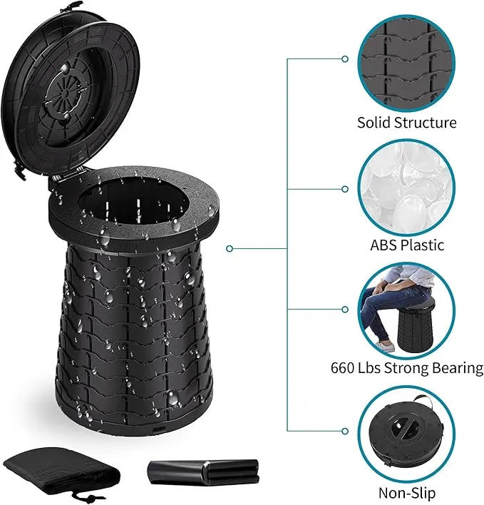 Angol Shiold Portable Toilet Folding Camping Toilet, Portable Potty for Adults, Telescoping Portable Seat for Camping with Load Capacity 660 lbs, Porta Potty for Car Camping, Hiking and Traffic Jam
