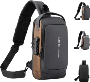 Anti-theft Chest Bag Business Shoulder Bags Satchel Bag Waterproof Shoulder Backpack,USB Charging Sport Bag (golden)