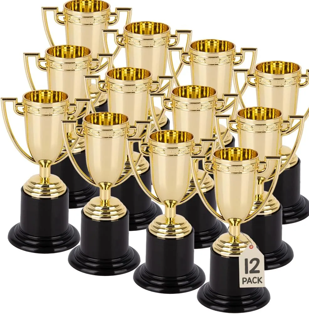 ArtCreativity Gold Mini Trophies for Kids, Pack of 12 Trophy Award Set, 4 Inch Gold Plastic Cups for Tournaments, Competitions, Rewards, Winning Prizes, Trophy Cups for Sports Party Favors