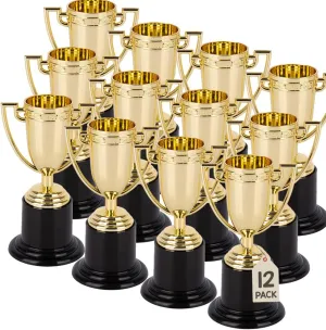 ArtCreativity Gold Mini Trophies for Kids, Pack of 12 Trophy Award Set, 4 Inch Gold Plastic Cups for Tournaments, Competitions, Rewards, Winning Prizes, Trophy Cups for Sports Party Favors