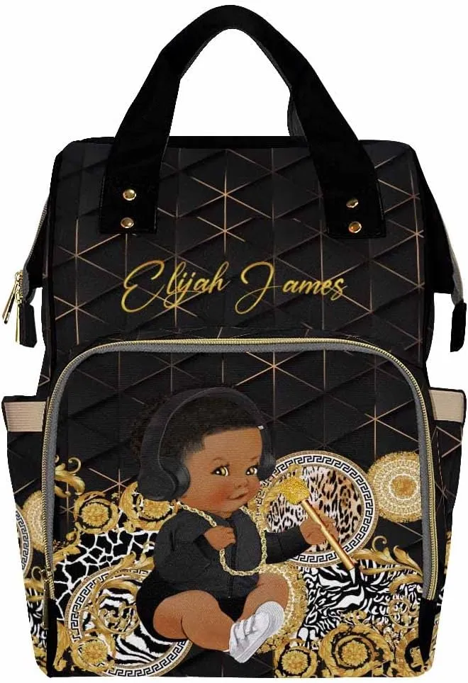 Artsadd Personalized Diaper Bag Backpack, Golden Stripe Necklace Nappy Backpack Large Travel Shoulder Bag Customized Multifunction Baby Bags for Boys Baby Shower Gifts