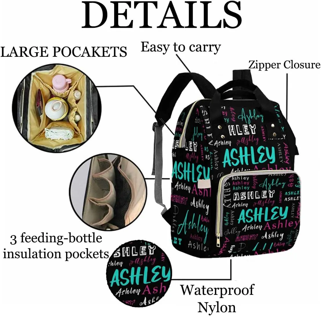 Artsadd Personalized Diaper Bag Backpack, Golden Stripe Necklace Nappy Backpack Large Travel Shoulder Bag Customized Multifunction Baby Bags for Boys Baby Shower Gifts