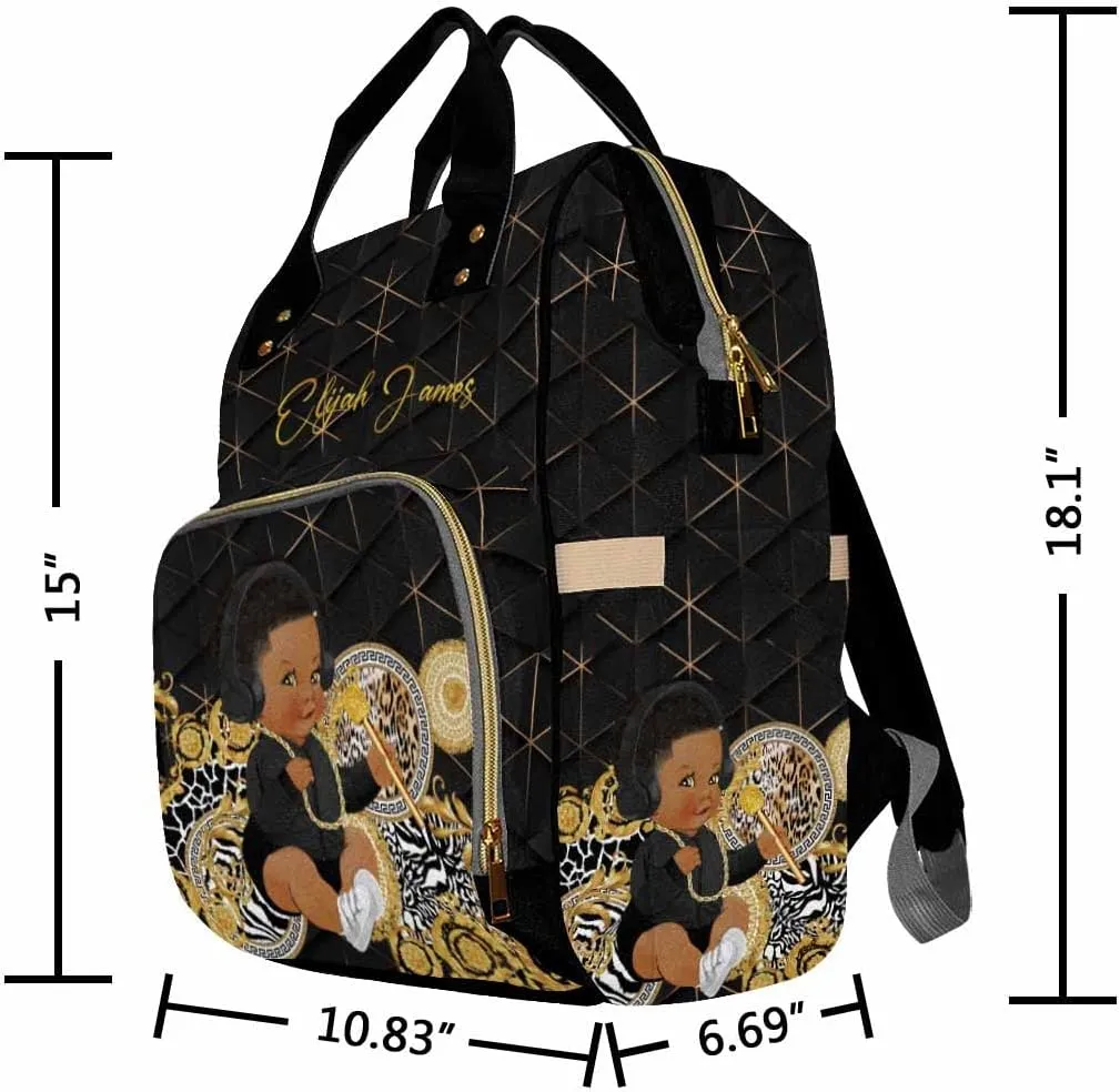 Artsadd Personalized Diaper Bag Backpack, Golden Stripe Necklace Nappy Backpack Large Travel Shoulder Bag Customized Multifunction Baby Bags for Boys Baby Shower Gifts