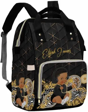 Artsadd Personalized Diaper Bag Backpack, Golden Stripe Necklace Nappy Backpack Large Travel Shoulder Bag Customized Multifunction Baby Bags for Boys Baby Shower Gifts