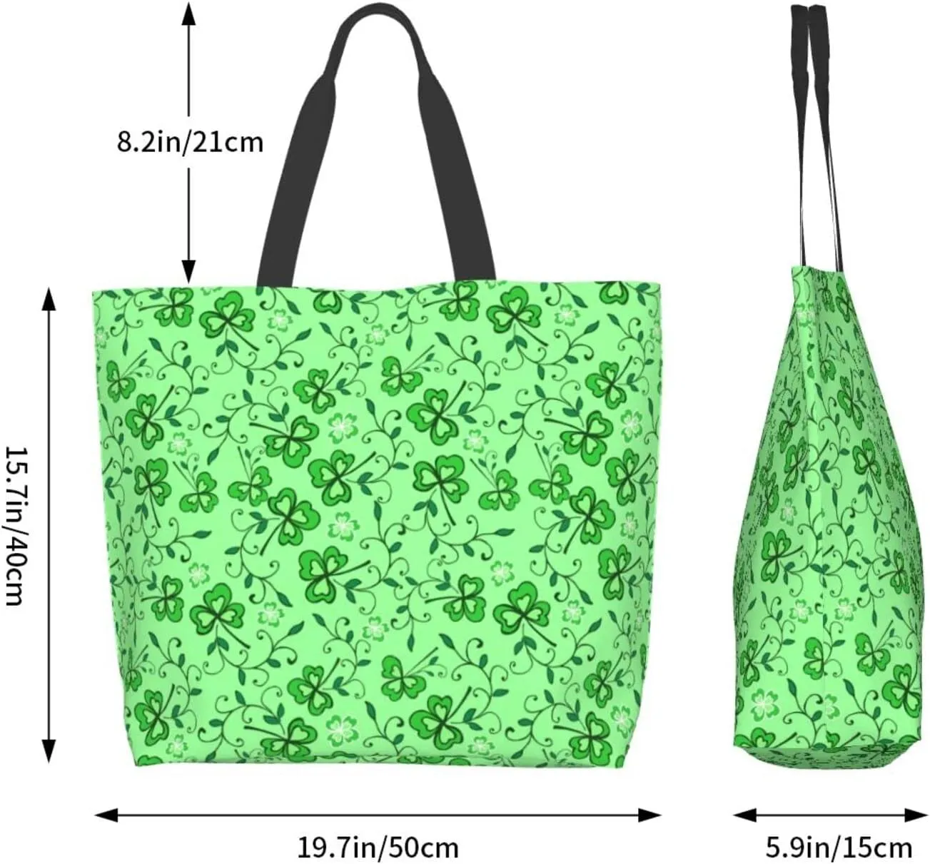 ASYG St Patrick Tote Shoulder Bag Green Clover Grocery Bags Storage Handle Shopping Bag Portable Bag