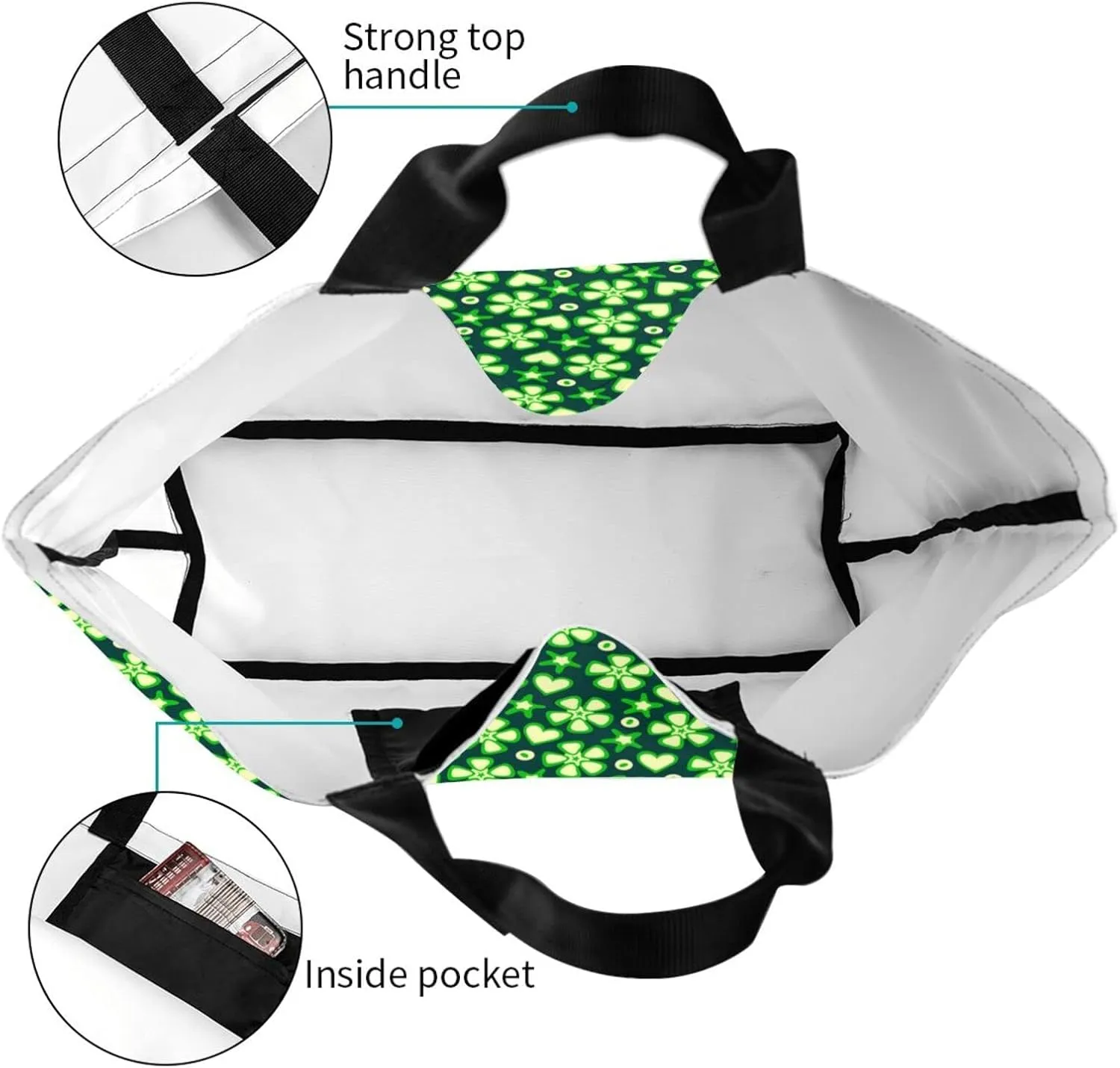 ASYG St Patrick Tote Shoulder Bag Green Clover Grocery Bags Storage Handle Shopping Bag Portable Bag