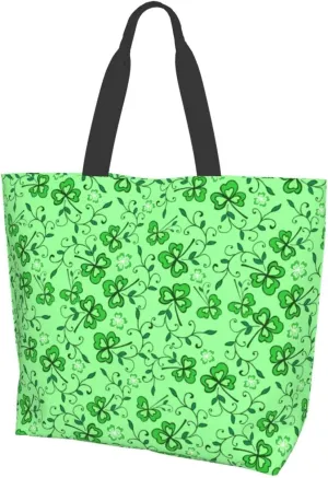 ASYG St Patrick Tote Shoulder Bag Green Clover Grocery Bags Storage Handle Shopping Bag Portable Bag