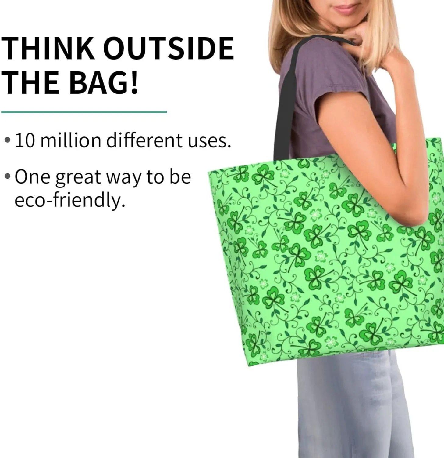 ASYG St Patrick Tote Shoulder Bag Green Clover Grocery Bags Storage Handle Shopping Bag Portable Bag