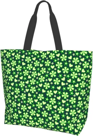 ASYG St Patrick Tote Shoulder Bag Green Clover Grocery Bags Storage Handle Shopping Bag Portable Bag