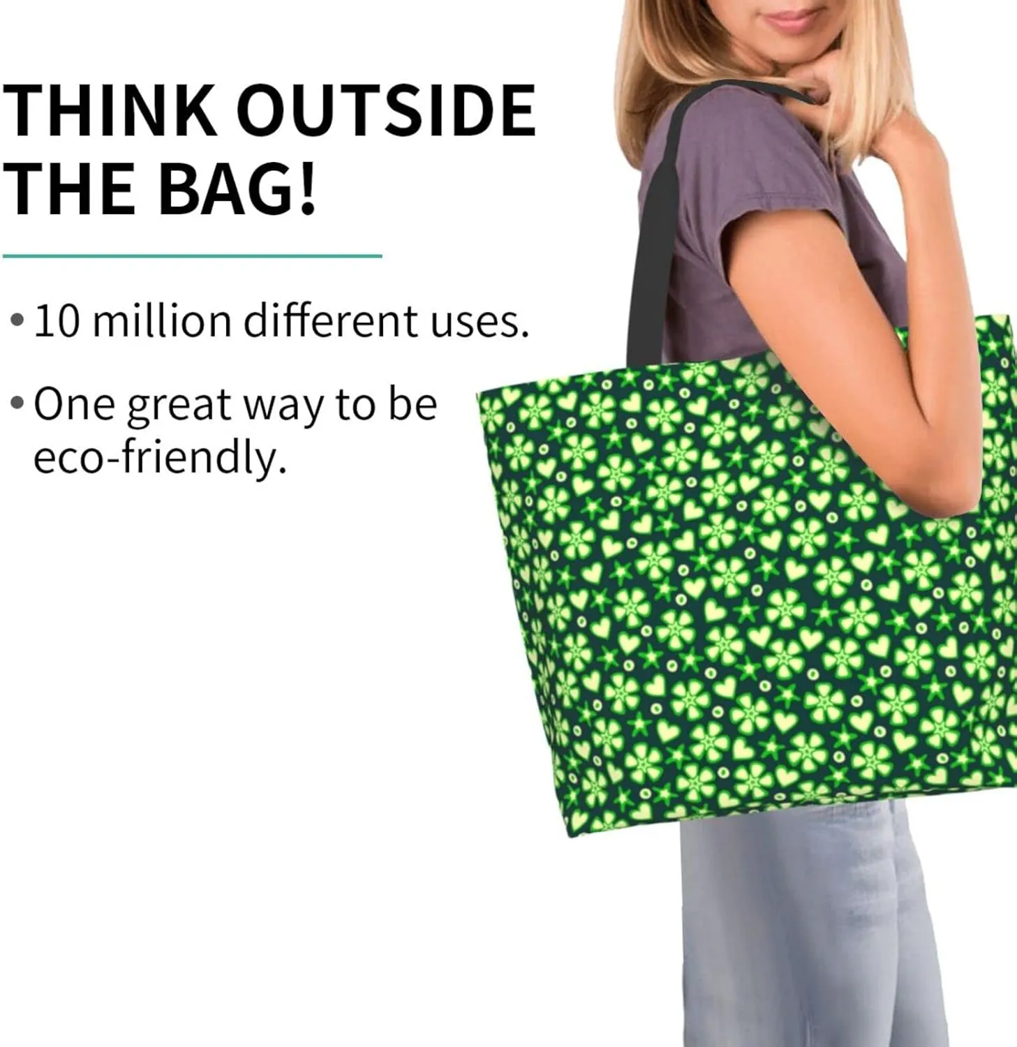 ASYG St Patrick Tote Shoulder Bag Green Clover Grocery Bags Storage Handle Shopping Bag Portable Bag