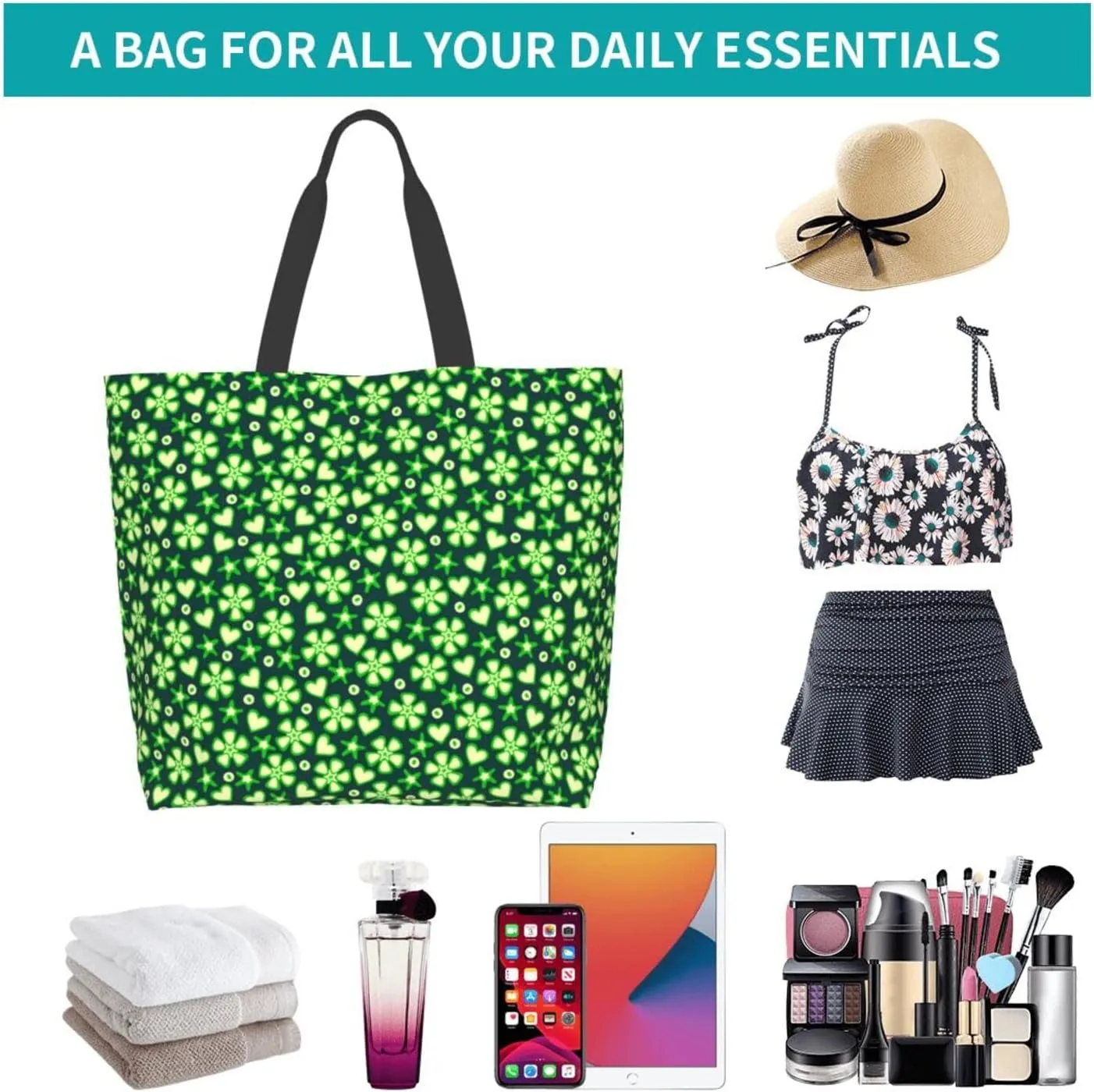 ASYG St Patrick Tote Shoulder Bag Green Clover Grocery Bags Storage Handle Shopping Bag Portable Bag