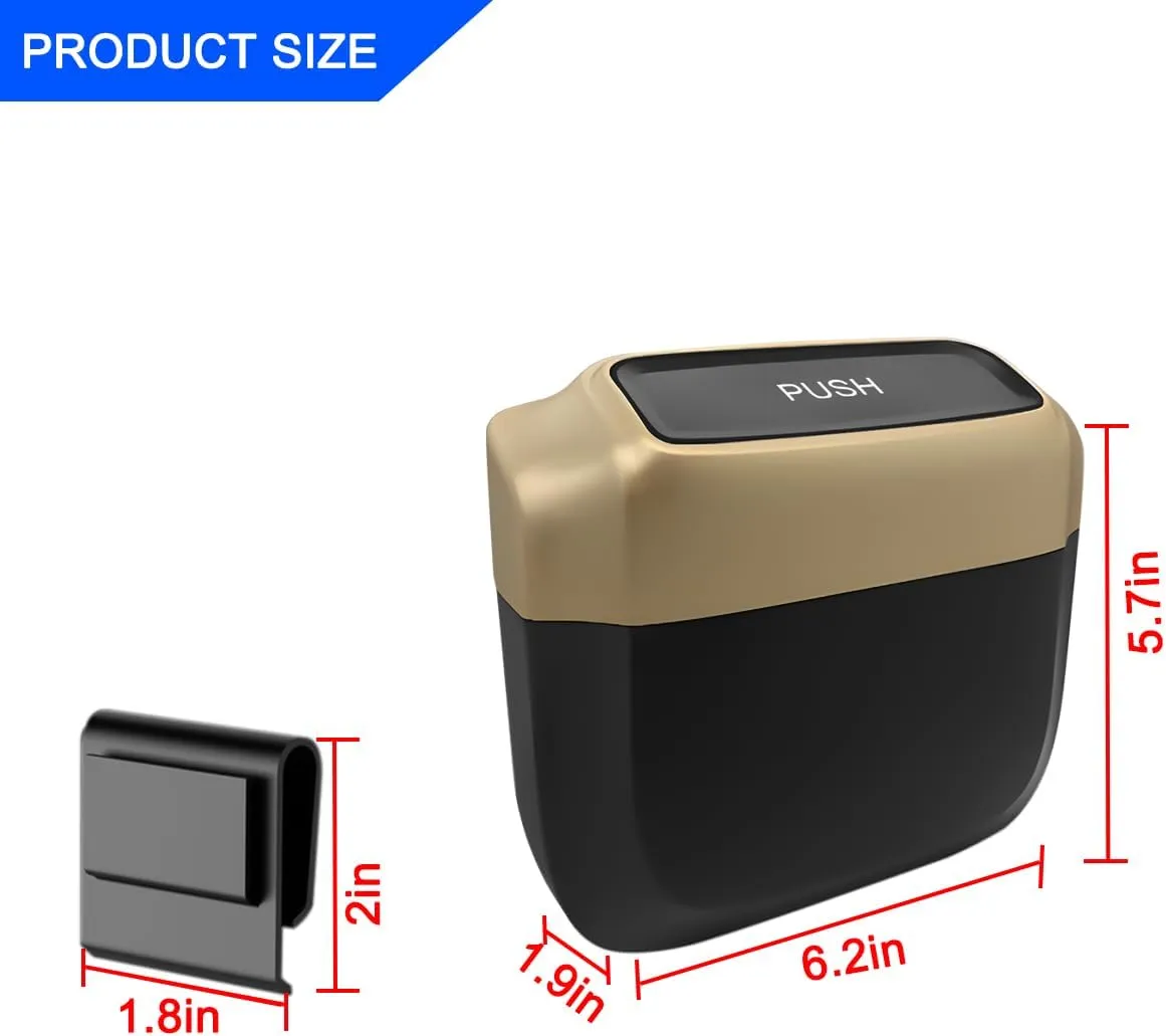 AUCELI 2PCS Car Trash Can with Lid, Mini Automotive Built-in Storage Organizer Garbage Bag, Leakproof Vehicle Trash Bin with 4 Trash Bag, Universal for Home Office Kitchen Bedroom（Golden/2PCS）
