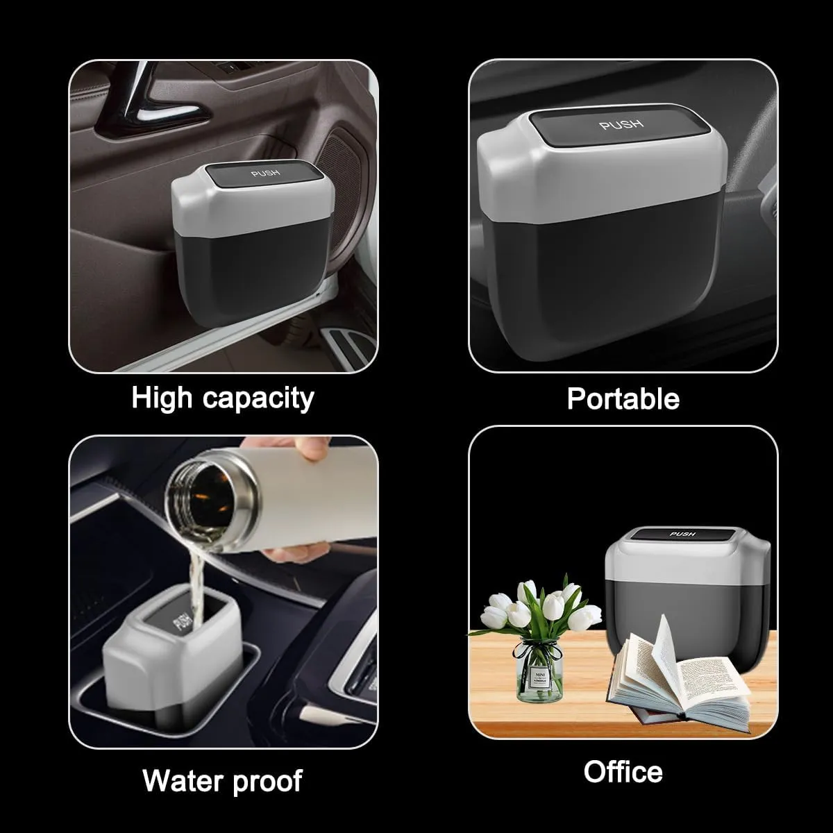 AUCELI 2PCS Car Trash Can with Lid, Mini Automotive Built-in Storage Organizer Garbage Bag, Leakproof Vehicle Trash Bin with 4 Trash Bag, Universal for Home Office Kitchen Bedroom（Silver/2PCS）