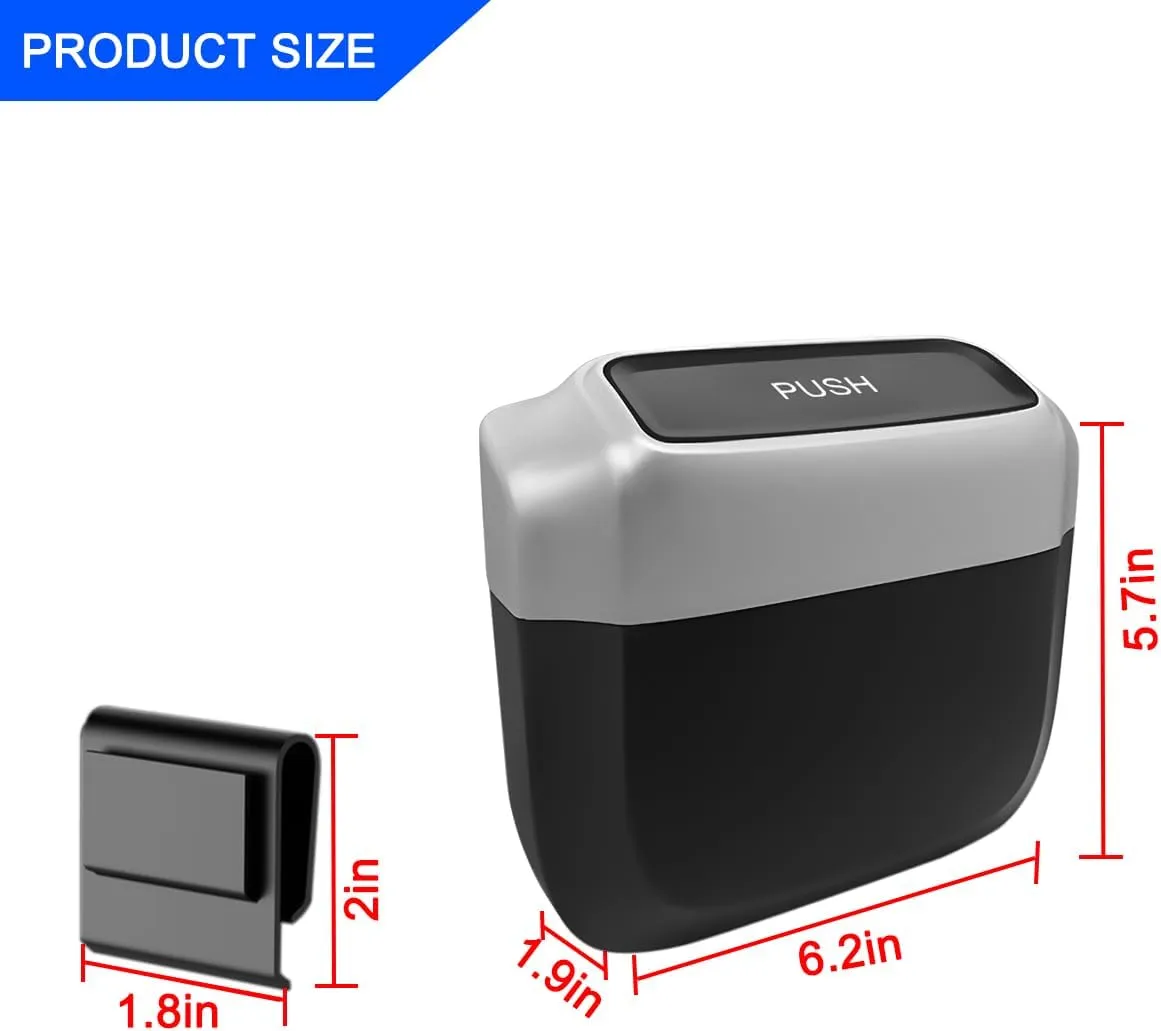 AUCELI 2PCS Car Trash Can with Lid, Mini Automotive Built-in Storage Organizer Garbage Bag, Leakproof Vehicle Trash Bin with 4 Trash Bag, Universal for Home Office Kitchen Bedroom（Silver/2PCS）